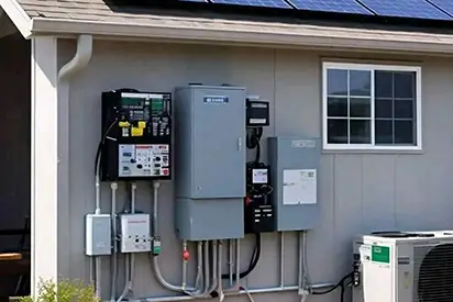 Battery Bank Installation on Exterior Wall Under Solar Panels